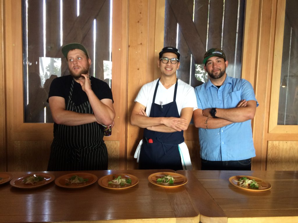 <p>From left, chef Elliot Reynolds (The Hubb), chef Jon Pong (The Drake), and chef Nathan Coventry (The Claramount Inn) celebrate the return of Countylicious. (Submitted photo)</p>
