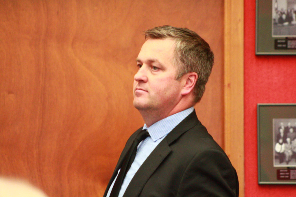 <p>Belleville Senators chief operating officer Rob Mullowney addresses councillors at Shire Hall last week.</p>
