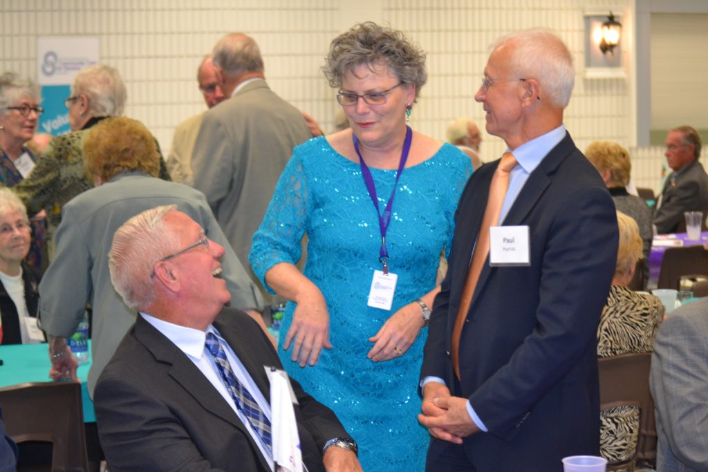 <p>(Left) Southeast LHIN board member Brian Smith and Executive Director Paul Huras share a laugh with Community Care for Seniors Executive Director Debbie MacDonald Moynes. (Jason Parks/Gazette Staff)</p>
