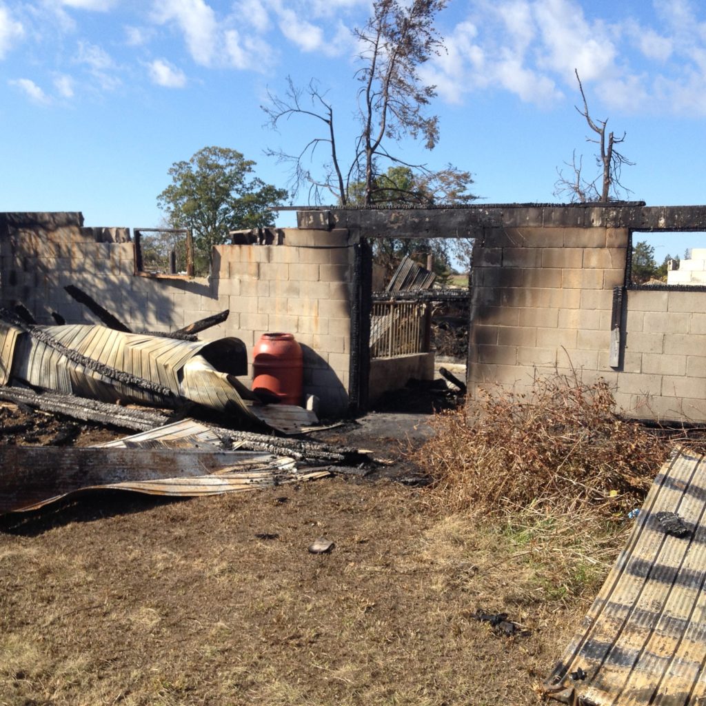 <p>A burnt cinder block foundation is all that remains after a suspicious fire razed a barn in South Marysburgh in the early morning hours Saturday. (Jason Parks/Gazette staff)</p>
