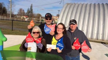 <p>Picton splash pad committee co-chairs Susan Quaiff and Phil St. Jean accept a cheque for $250 from Karie and Mike Campbell of Argyll Engraving. The company donated a portion of their time and cost for creating the donor raindrops that decorate the splash pad. Those seeking to support the splash pad can still purchase raindrops, walkway stones, equipment and other elements. Those interested are asked to contact Susan Quaiff at susanquaiff@gmail.com or on the Picton splash pad Facebook page. (Submitted photo) </p>
