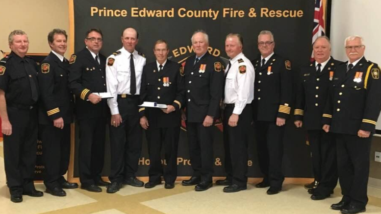 <p>DEDICATED TO THE CAUSE- A number of Prince Edward County Firefighters and First responders were honoured at the Department’s Long Service medal ceremony in Wellington Sunday afternoon. (Submitted Photo)</p>
