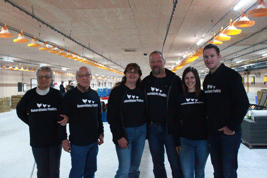 <p>From left, Thea, Bert, Lynette, Larry, Tessa, and Jordan Pennings celebrate the opening of their new Generations Poultry facility on Saturday. (Chad Ibbotson/Gazette staff)</p>
