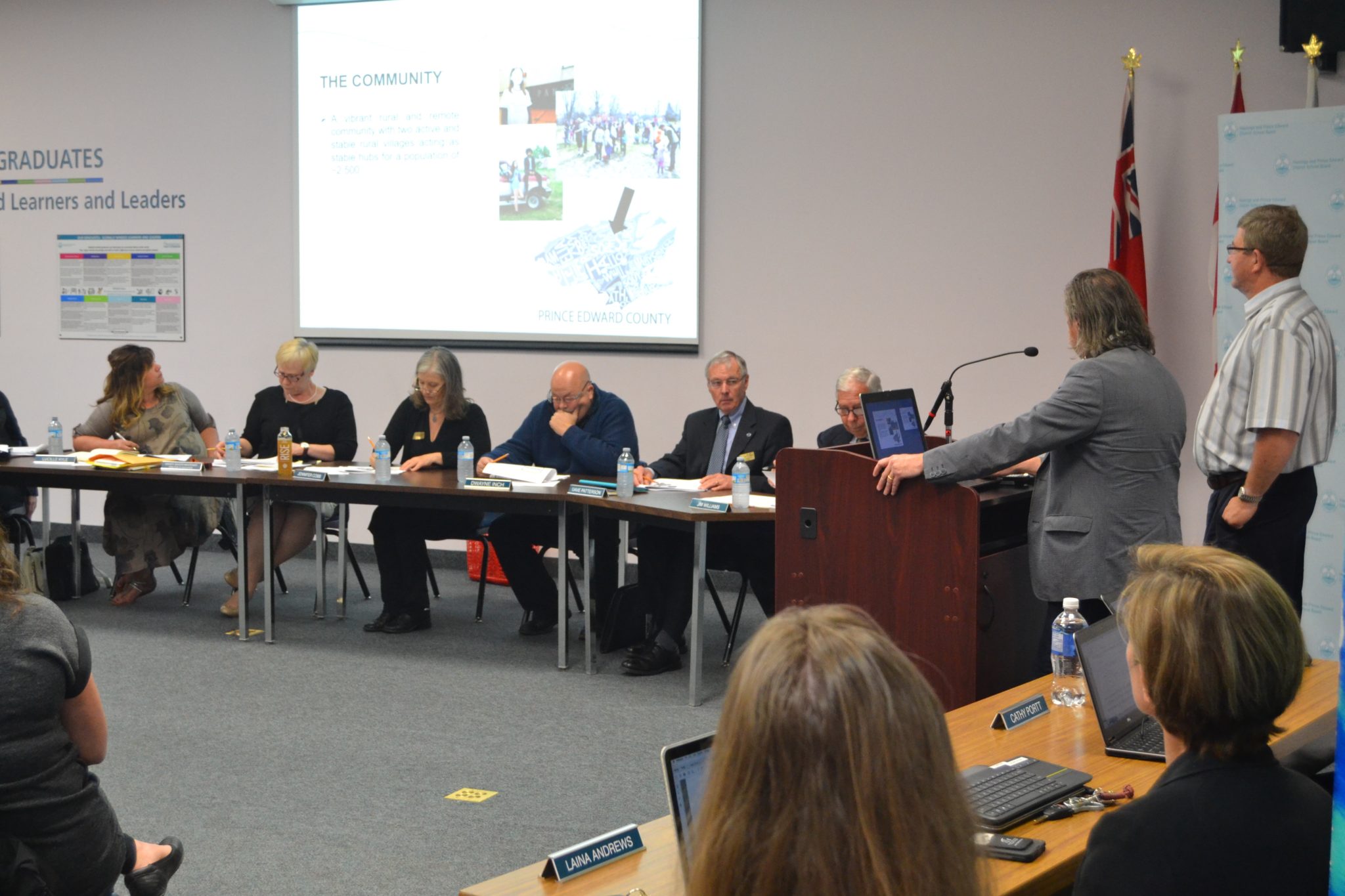 <p>FINISHING IN THE BLACK- Hastings and Prince Edward District School Board  Trustees listen to members of the public concerning school closures in Prince Edward County in May, 2017. The school board announced it finished the 2016-17 fiscal year with an unexpected surplus. (Jason Parks/Gazette Staff)</p>
