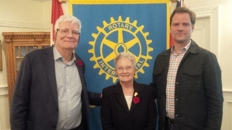 <p>From left, Handicap International Canada (HIC) secretary and past president Colin Newhouse, Picton Rotary president Sandy Latchford, and HIC ambassador Anthony Lemke. (Submitted photo)</p>
