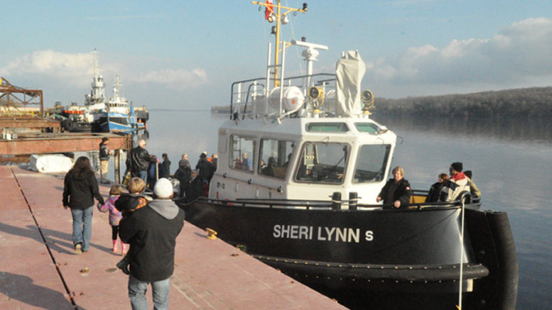 <p>All aboard  – Visitors at Picton Terminals’ open house Sunday were invited to tour the brand-new Sheri Lynn S., a 65-foot tugboat that just arrived at the port after being finished by the Netherlands-based Damen Group in Shanghai, China. The tug will be used at the port and on the Great Lakes. (Adam Bramburger/Gazette staff)</p>
