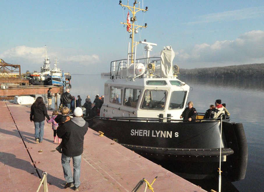 <p>All aboard  – Visitors at Picton Terminals’ open house Sunday were invited to tour the brand-new Sheri Lynn S., a 65-foot tugboat that just arrived at the port after being finished by the Netherlands-based Damen Group in Shanghai, China. The tug will be used at the port and on the Great Lakes. (Adam Bramburger/Gazette staff)</p>
