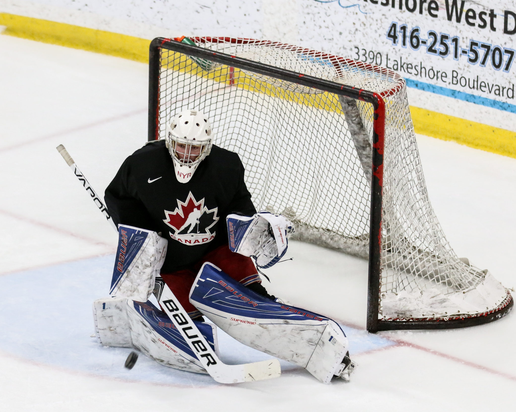 <p>North York Rangers netminder Jett Alexander at the 2017 World Junior A Challenge Team Canada East training camp last fall.<br />
(Photo by Spencer Smye / OJHL Images)</p>
