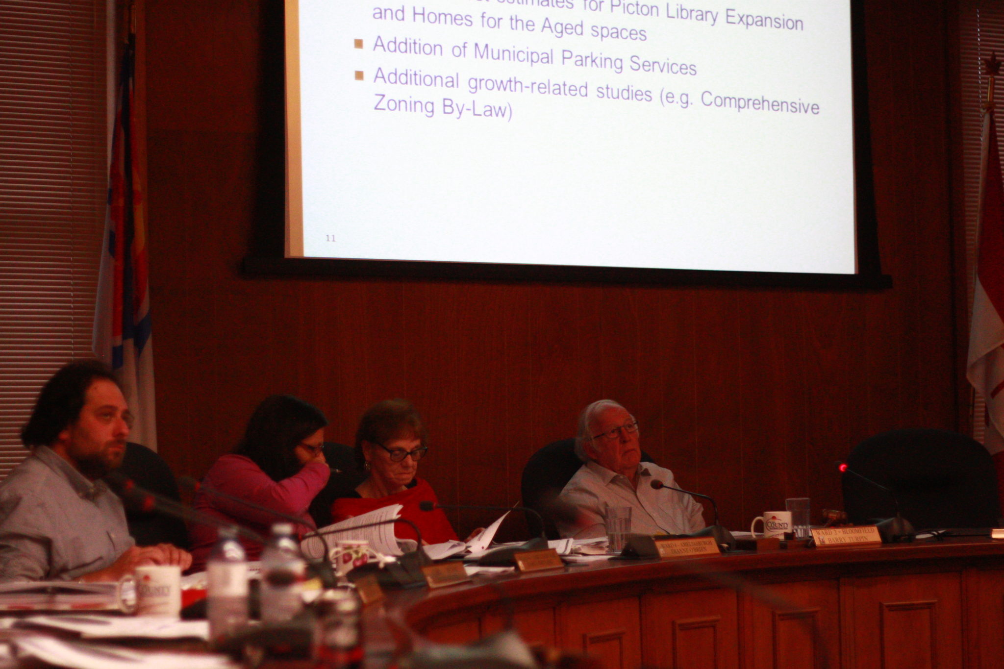<p>Councillors take in a presentation from Andrew Grunda of Watson &#038; Associates Economists Ltd. regarding the development charges background study. Councillors directed staff to ensure there was adequate consultation with a range of stakeholders. (Chad Ibbotson/Gazette staff)</p>
