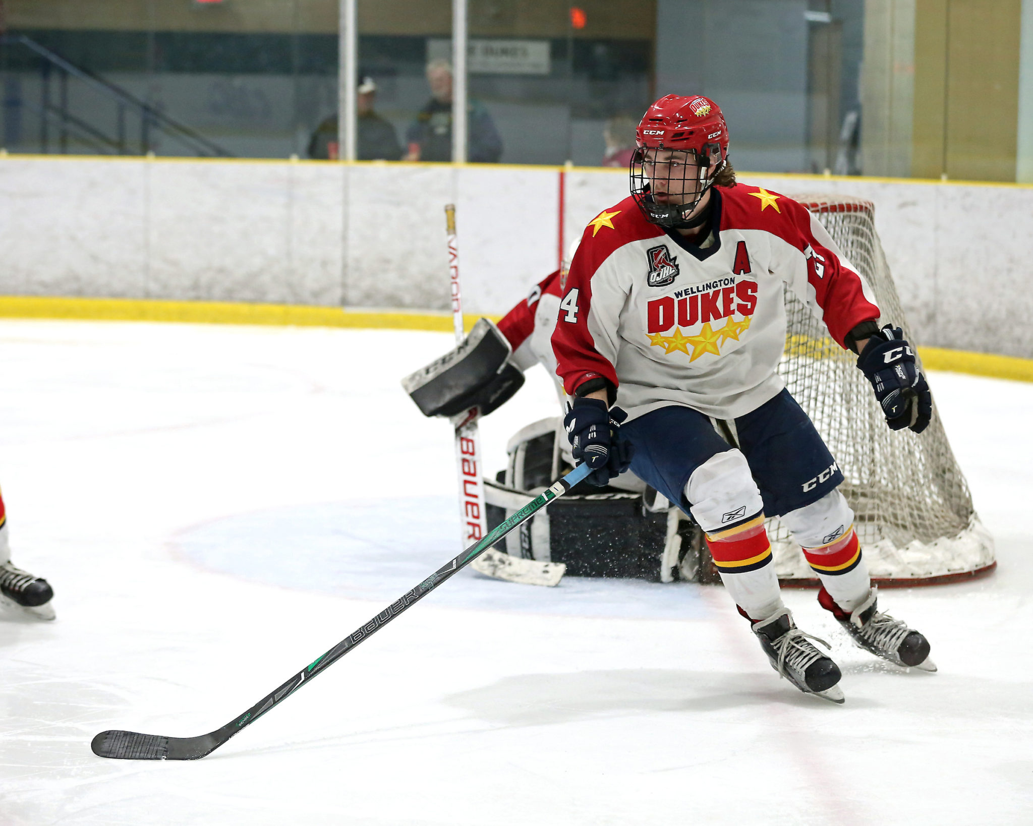 <p>POWER FORWARD- Wellington Duke Jackson Arcan had a pair of goals including the game winner in a 4-3 win over the Orangeville Flyers Saturday. Wellington also bested Cobourg this weekend to become the first Northeastern Conference club to attain 60 points in 2017-18.<br />
(Photo by Ed McPherson / OJHL Images)</p>
