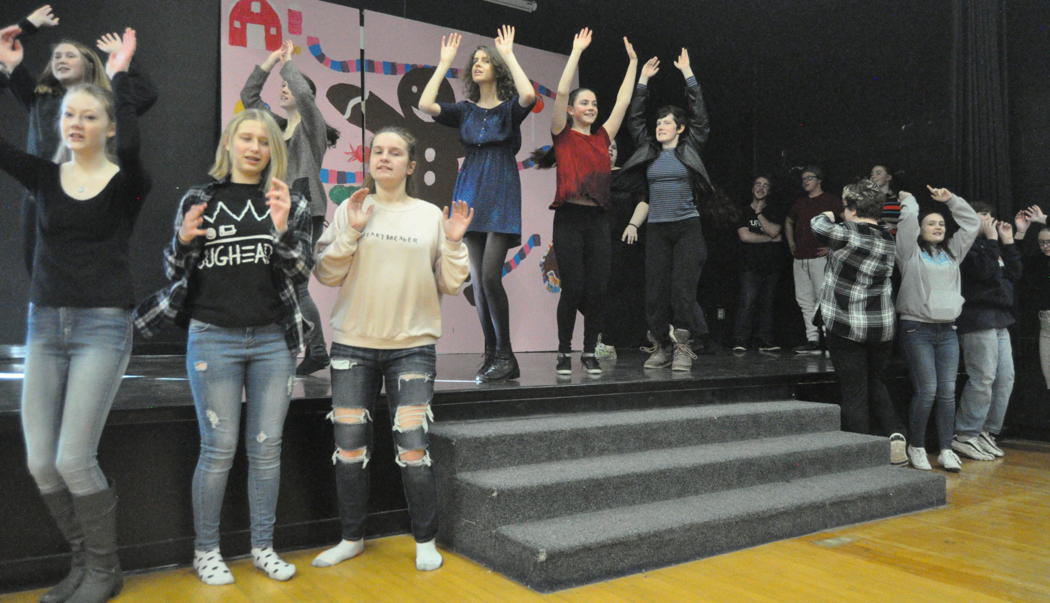 <p>Musical memories – The cast of PECI’s The Trouble With Gingerbread works through its choreography in rehearsal last week. (Adam Bramburger/Gazette staff)</p>
