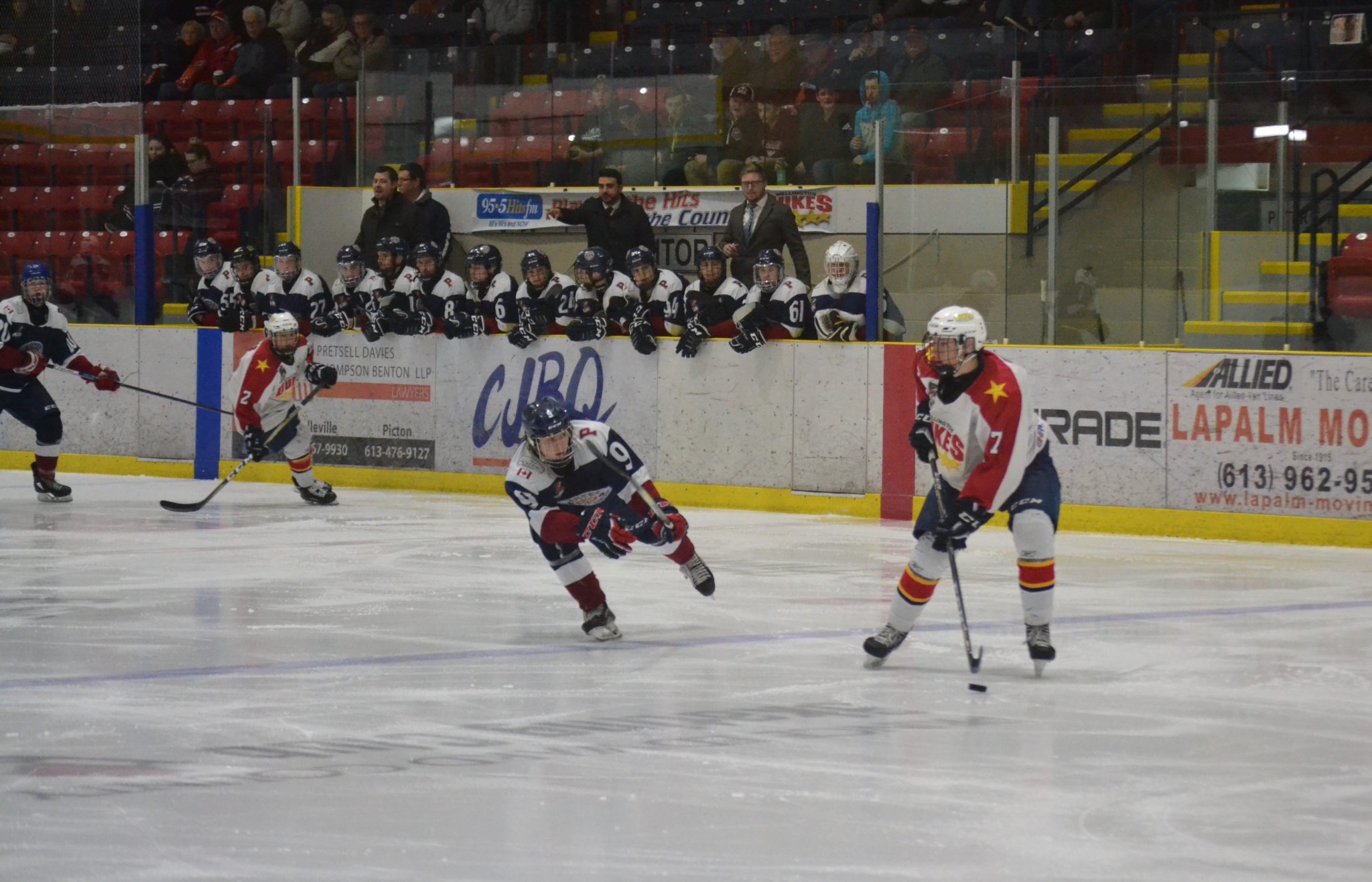 <p>PLAY ON PLAY OFFS- Wellington Dukes defenceman Zach Uens is chased by Pickering Panther Elijah Pilosof during OJHL action earlier this month. Wellington and Pickering are meeting in the post season for the first time in 26 years. (Jason Parks/Gazette Staff)</p>
