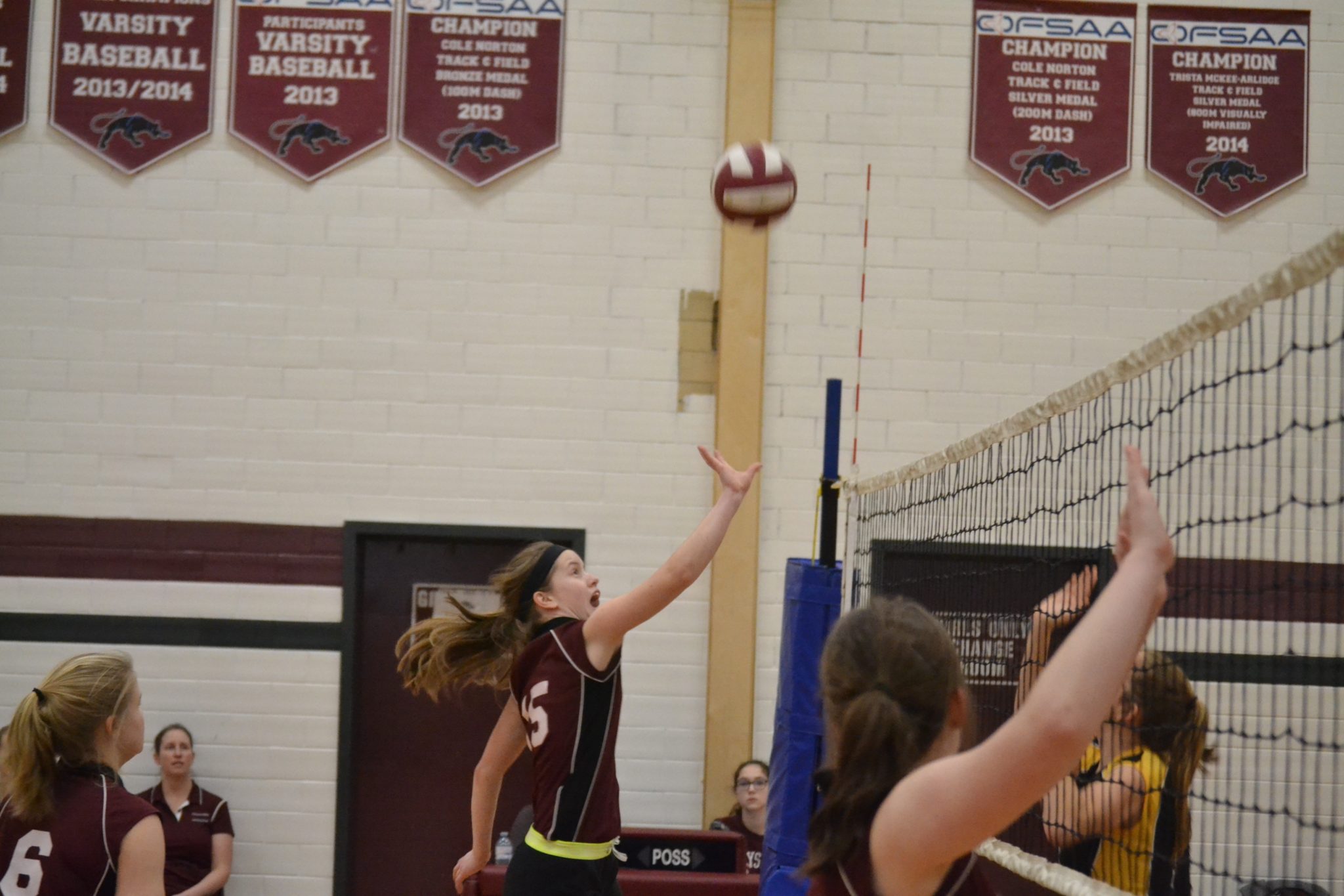 <p>ON THE NET- PECI Captain Trinity Roche goes skyward to put a ball into the Trenton High School side during the Central Ontario bronze medal championship game at PECI Thursday (Jason Parks/Gazette Staff)</p>
