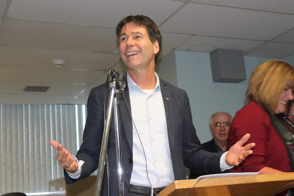 <p>A NEW BEGINNING- Minister of Health and Longterm Care Eric Hoskins was in Picton on Monday to announce a $500,000 planning development grant for the Prince Edward County Memorial Hospital redevelopment project. (Jason Parks/Gazette Staff)</p>

