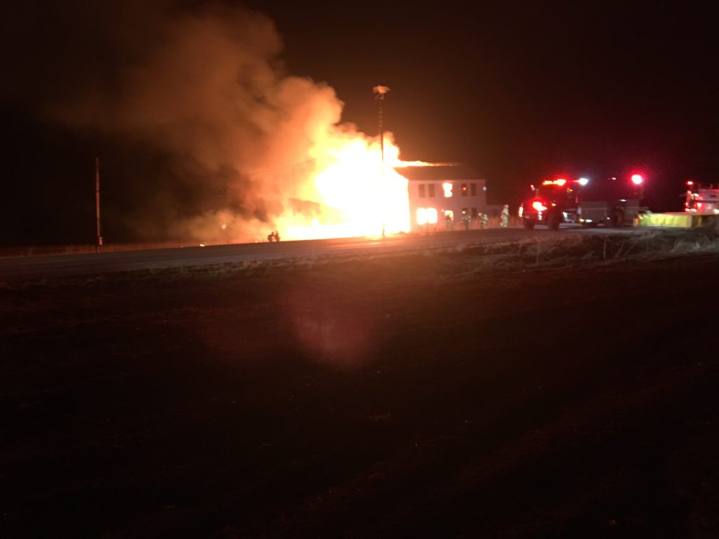 <p>BURNING BRIGHTLY- An unoccupied home near Northport burns Monday evening. (Dave Mowbray for the Gazette)</p>
