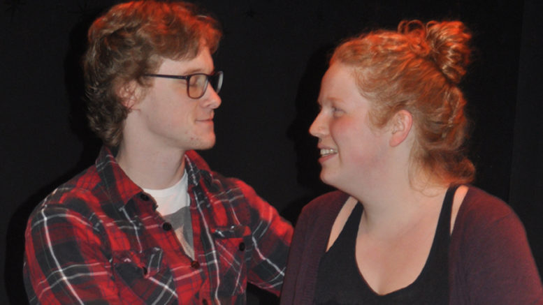 <p>A tender moment – Roland (Riley Blakely) and Marianne (Fiona Dodsworth) share an intimate moment during Shatterbox Theatre’s debut performance, Constellations, which will hit the Regent Theatre stage this Friday through Sunday. The actors deliver an emotional roller coaster over 36 scenes. (Adam Bramburger/Gazette staff)</p>
