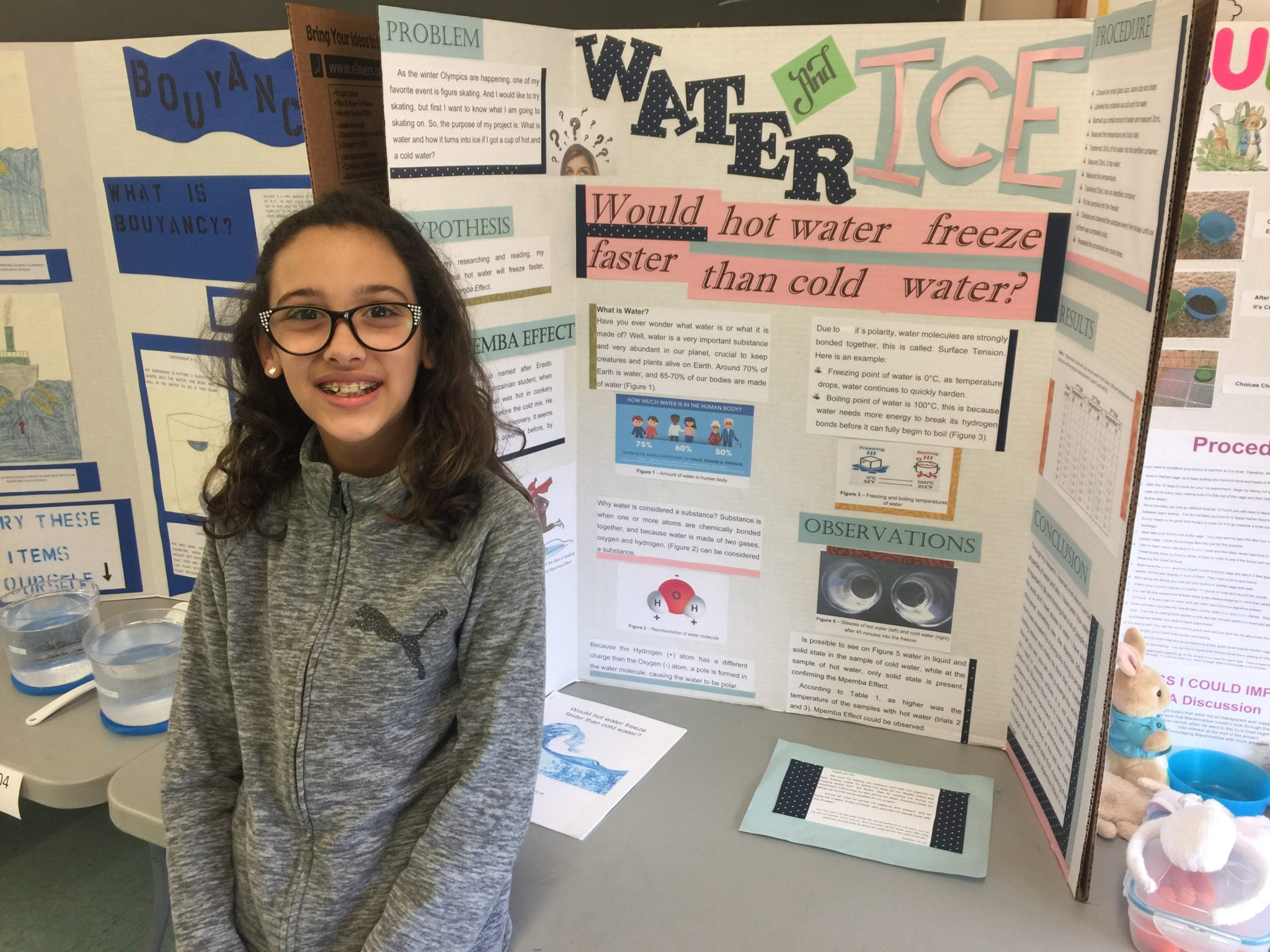 <p>WATER, ICE AND EVERYTHING NICE- Giulia Scarpim Rosa tested the Mpemba effect at the 2018 Sonrise Christian Academy science fair. (Jason Parks/Gazette Staff)</p>
