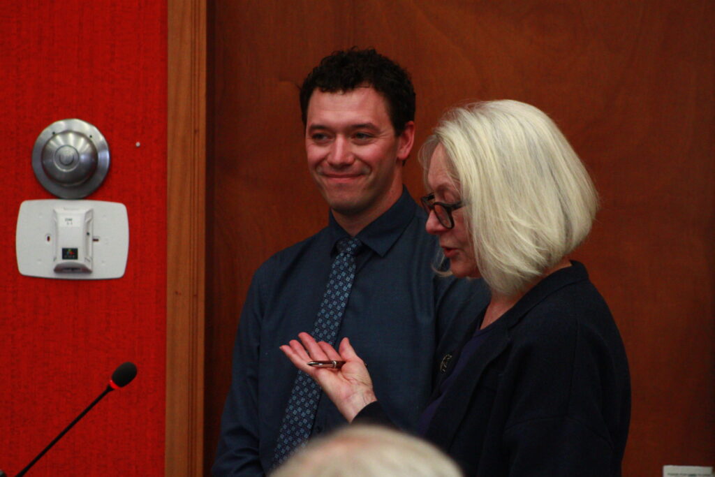<p>Mark Howe and Gerry Jenkison informed councillors of plans to inventory trees in Bloomfield in April. Jenkison spoke in support of the new tree policy advisory committee Thursday. (Chad Ibbotson/Gazette staff)</p>
