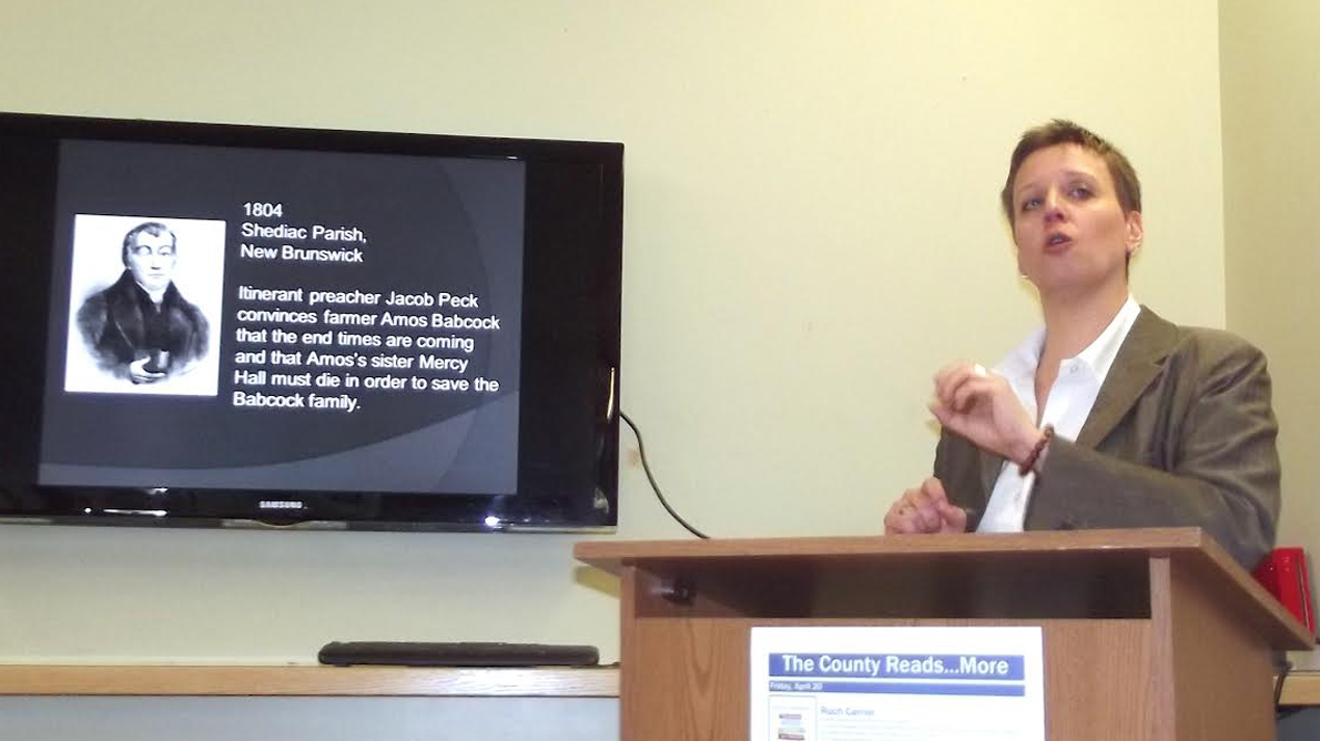 <p>Revealing information -Author Debra Komar discussed her non-fiction books, including The Ballad of Jacob Peck, which examines the murder of Mercy Hall in New Brunswick in 1805, during her talk entitled “Getting Away With Murder: Rewriting Canada’s History One Crime At A Time” at the Picton Library last Friday.  (Terry McNamee/For The Gazette)</p>
