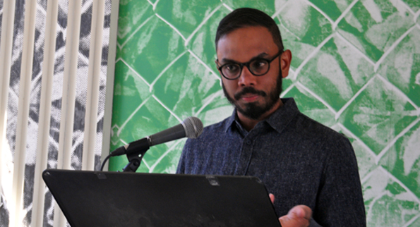 <p>Interactive storyteller &#8211; Yugen chief executive officer Ram Puvanesasingham explains how the Gepeto app will provide active learning for children after receiving $213,000 in provincial funding in Wellington Monday afternoon. (Adam Bramburger/Gazette staff)</p>
