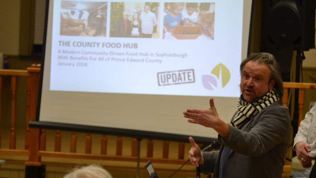 <p>GROWING STAGE- Prince Edward County Food Hub Steering Committee Co-Chair Mike Farrell speaks at an information session regarding the project earlier this year. (Jason Parks/Gazette Staff)</p>

