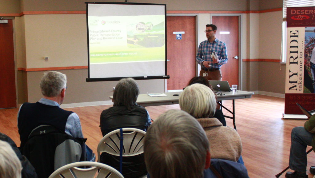 <p>Community development director Neil Carbone presents a new plan for transit to the public in spring 2018. (Chad Ibbotson)</p>
