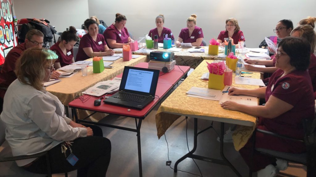 <p>H.J. McFarland Memorial Home environmental services supervisor Jean Harrison leads an orientation session for Loyalist PSW students. (Submitted photo)</p>

