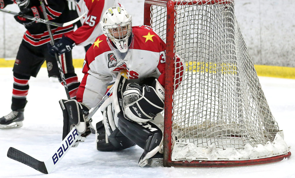 <p>Wellington Dukes netminder Jonah Capriotti, pictured here in OJHL playoff action, stood tall in the RBC Cup semifinal, stopping 50 shots in a 2-1 win.<br />
(Ed McPherson / OJHL Images)</p>

