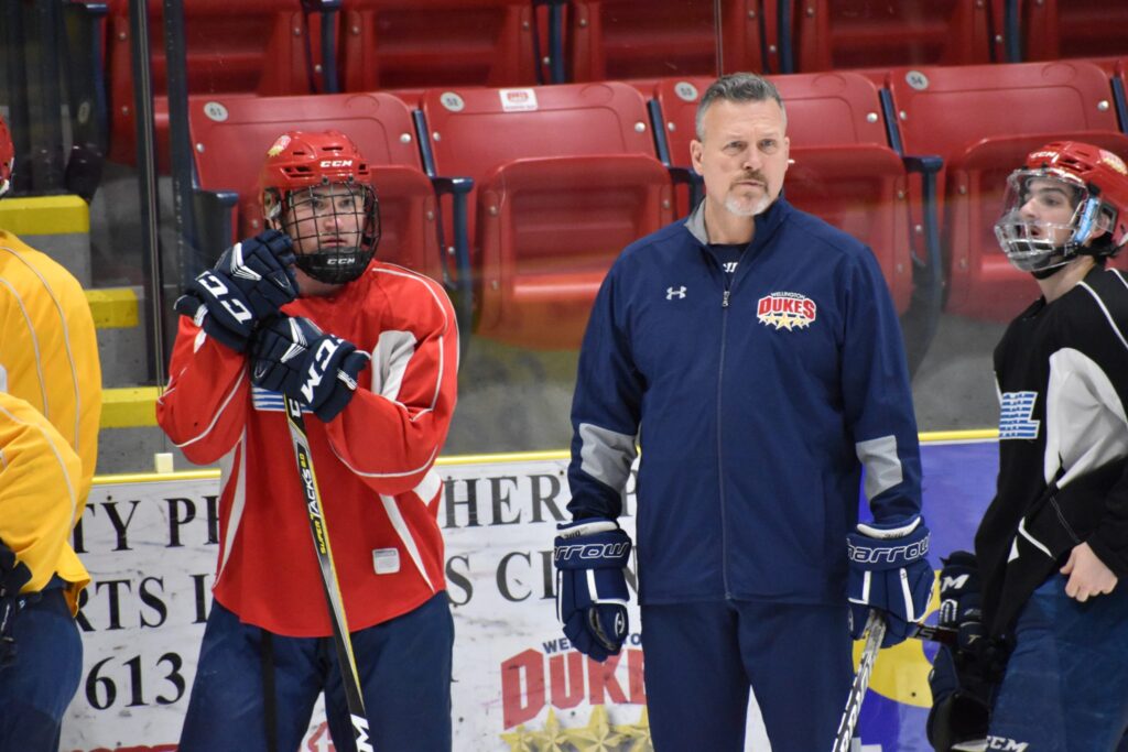 <p>Former Wellington Dukes Coach John Druce at a team practice during the 2018 post season. (Jason Parks/Gazette Staff)</p>

