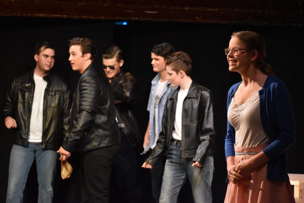 <p>SUMMER LOVING- (Second from left) Jackson Raham and Skyler Pierson star as Danny and Sandy in the Marysburgh Mummers’ production of Grease opening this weekend at Mount Tabor Playhouse. (Jason Parks/Gazette Staff)</p>
