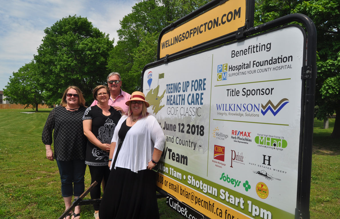 <p>Gaining momentum &#8211; Teeing Up Fore Health Care committee members (from left) Veronica Norton, Rachel Henry, Herb Pliwischkies, and Briar Boyce promote the fourth annual tournament June 12. (Adam Bramburger/Gazette staff)</p>
