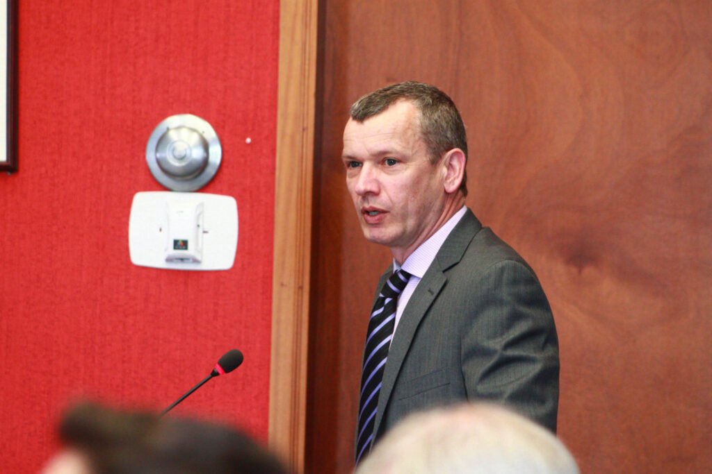 <p>David Fell addressed councillors regarding the Eastern Ontario Regional Network’s cell gap project last Thursday. (Chad Ibbotson/Gazette staff)</p>
