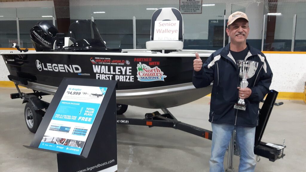 <p>Picton’s Terry Mindle took home the top prize in last weekend’s Kiwanis Walleye World Fishing Derby. (Submitted photo)</p>
