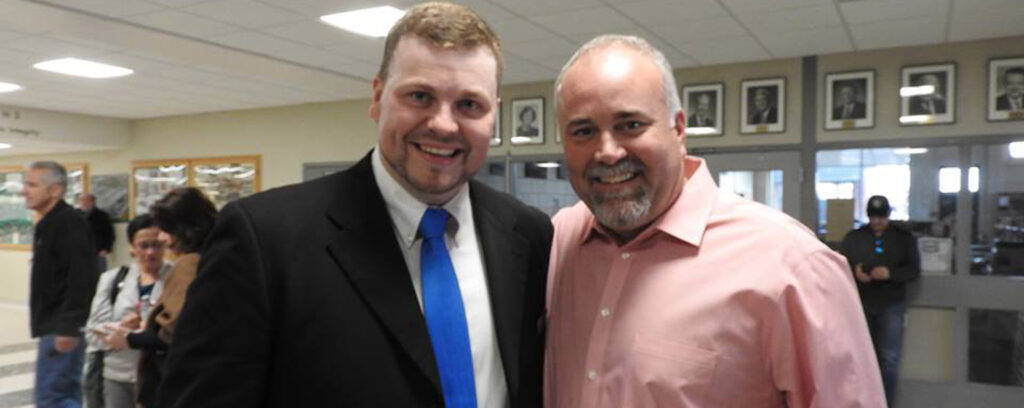 <p>Following in the footsteps of MPP Todd Smith, right, Quinte area radio news broadcaster Tim Durkin, left, is hoping to move into the political arena. He took a big step Friday evening, defeating Belleville councillor. Kelly McCaw to become the Bay of Quinte Conservative candidate for the 2019 federal election. (Joe Hache/For The Gazette)</p>

