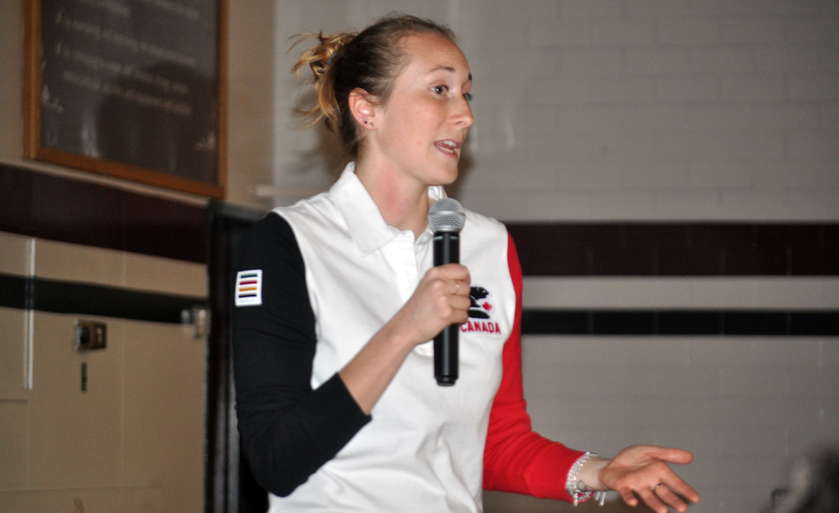 <p>Overcoming obstacles -Rosie Cossar, the captain of Canada’s 2012 Olympic rhythmic gymnastics team discusses the difficulties she endured before coming out to her teammates. (Adam Bramburger/Gazette staff)</p>
