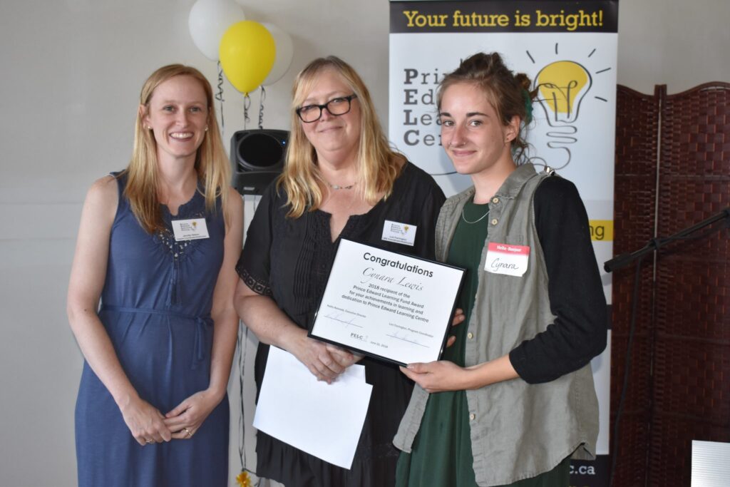 <p>INSPIRED LEARNER- Prince Edward Learning Centre Programming Coordinators Jennifer Nelson and Lori Farrington present PECL Learning Fund Award winner Cynara Lewis with her bursary at Thursday’s Annual General Meeting. Lewis was one of five award recipients in 2018. (Jason Parks/Gazette Staff)</p>
