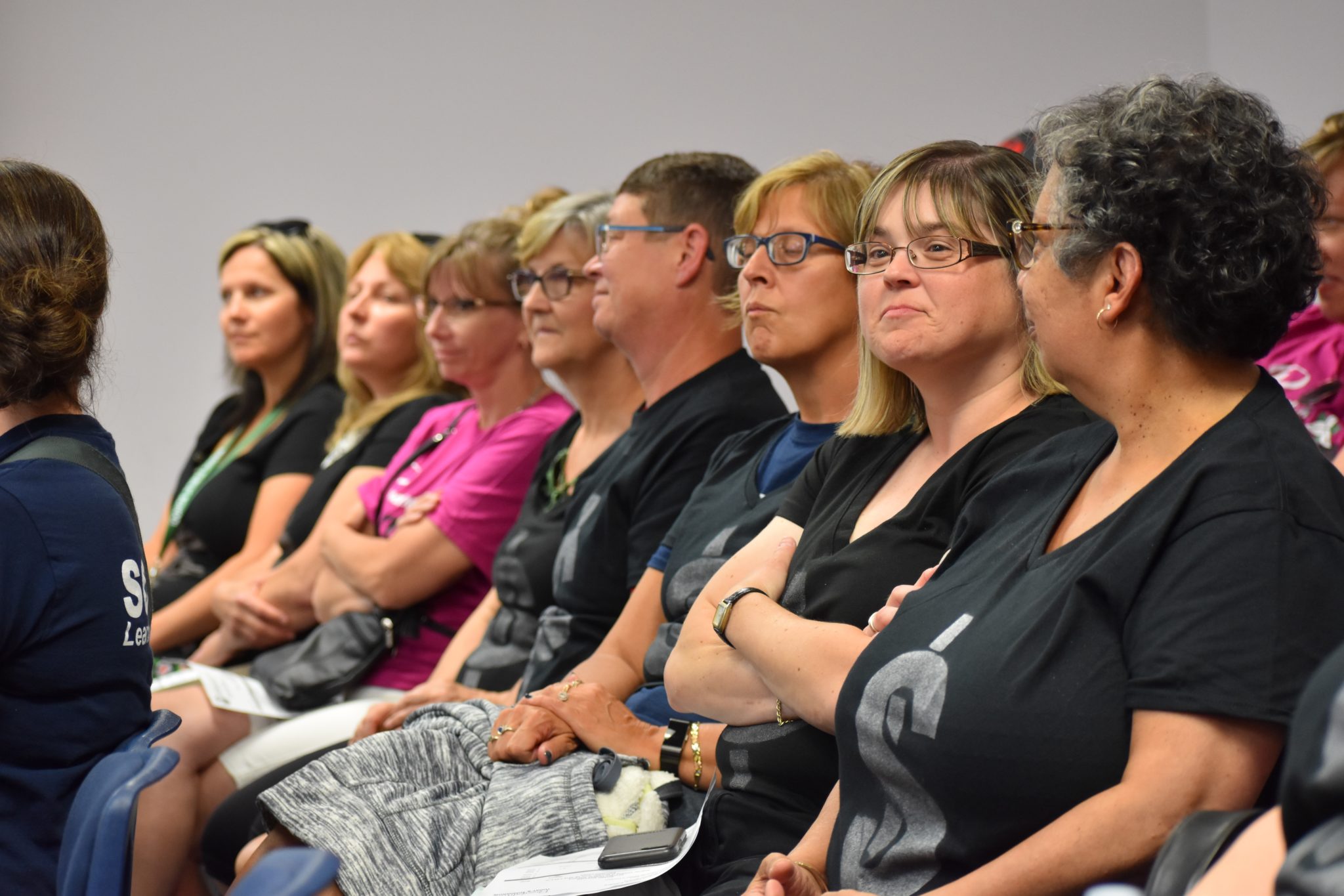 <p>THE PRICE IS WRONG- Several CUPE Local 1022 members with tee shirts adorned with dollar signs sit in silent protest at a Board of Education meeting in Belleville in June, 2018.(Jason Parks/Gazette Staff)</p>

