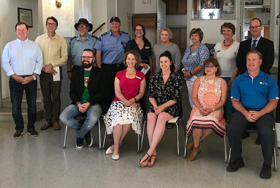<p>A Stark difference – Stark Family Fund representatives Tim Beatty (left) and Linda Beatty (front row, second from right) pose with representatives from the nine community organizations that were successful in receiving $55,451 in grants. Two of the bids — one by Music at Port Milford and the Impact Arts Camp, and another from the Canadian Cancer Society — were supported by the fund for the first time this year. (Briar Boyce/For The Gazette)</p>
