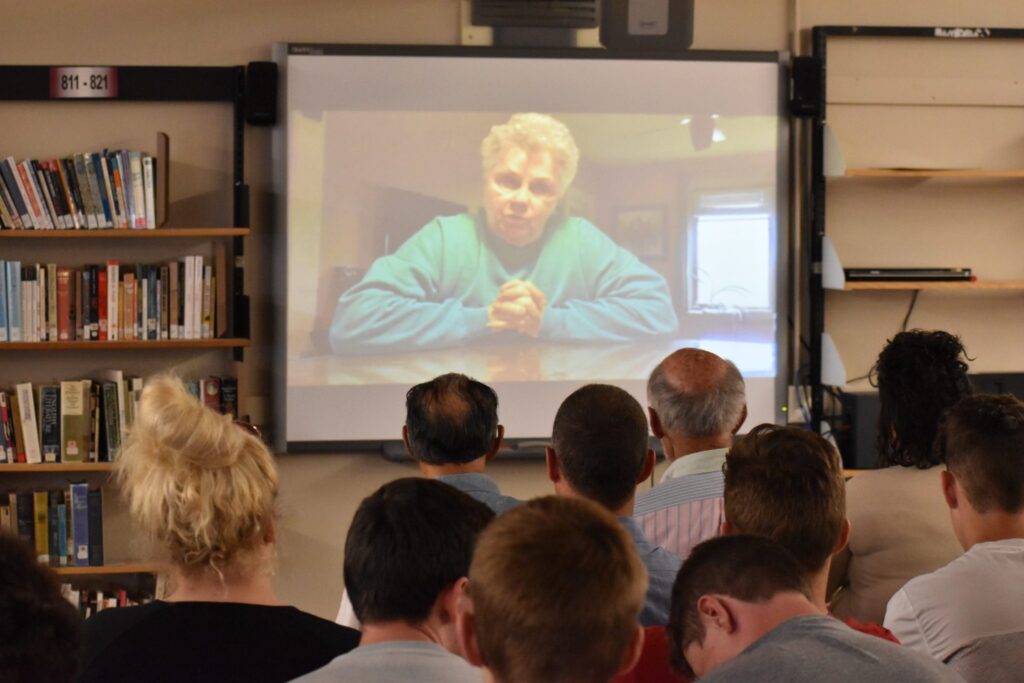 <p>WORDS OF WISDOM- PECI Students listen to  Lana Latchford as she discusses her experiences in the Prince Edward County canning industry. Latchford’s interview was part of a history project undertaken by PECI’s venture students. (Jason Parks/Gazette Staff)</p>
