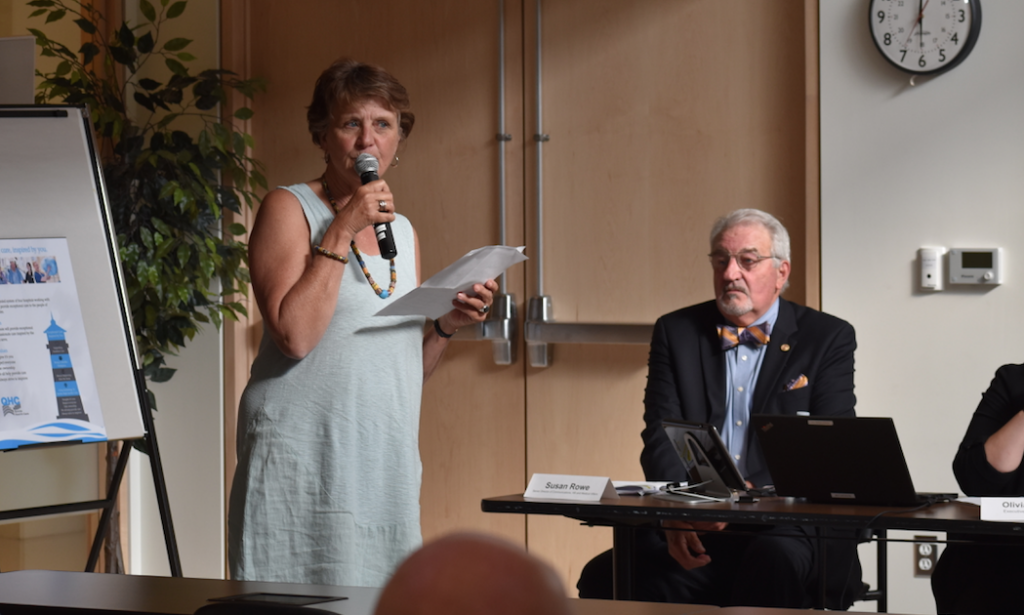 <p>ON THE RIGHT TRACK- Prince Edward County Memorial Hospital Foundation Chair Monica Alyea addresses the Quinte Health Care board late last month. (Jason Parks/Gazette staff)</p>
