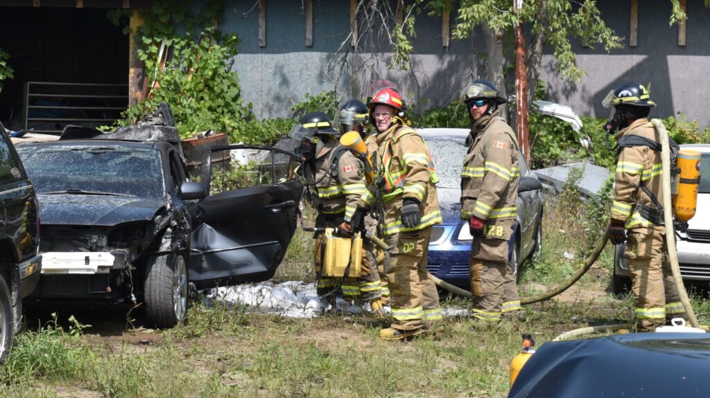 <p>HOT WHEELS- Prince Edward County Fire and Rescue were called to the scene of a car fire at a local automobile salvage yard Monday. Cause of the fire had yet to be determined. (Jason Parks/Gazette Staff)</p>
