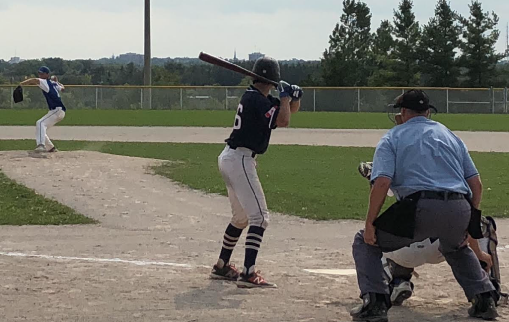 <p>WILL THE THRILL- Quinte Royals pitcher and county native Will Ronan delivers a pitch during the final moments of his team’s 3-2 win over the Barrie Baycats in the 2018 AA Baseball Ontario Provincial Semi-finals in Richmond Hill on Sunday afternoon. (Submitted Photo)</p>
