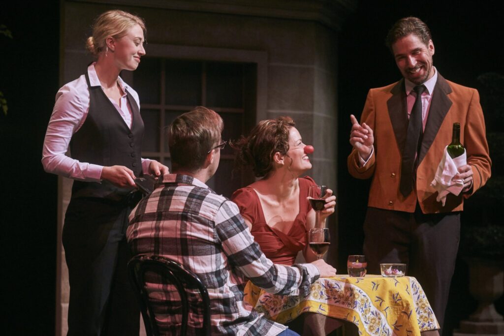 <p>Making acquaintances – Christy Bruce, centre, stars as Mimi in Blind Date, a structured improv that has her character going on a blind date with an audience member. It opens at the Regent Theatre Aug. 22. (Submitted photo)</p>
