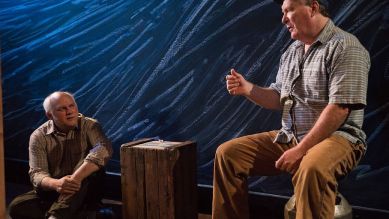 <p>The two friends – Angus (John Dolan), left, listens as Morgan (Benedict Campbell) recites their life story,  a favoured ritual until a visiting drama student shares the story and prompts Angus to question it. The Festival Players production of The Drawer Boy continues until Saturday in Wellington. (Sarah Kirby/Imagine Photography)</p>
