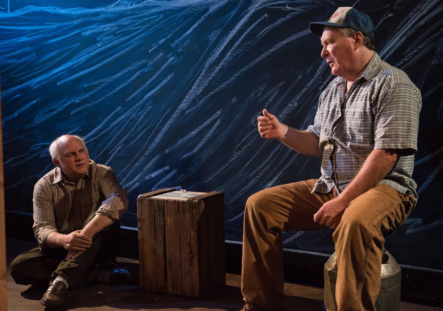 <p>The two friends &#8211; Angus (John Dolan), left, listens as Morgan (Benedict Campbell) recites their life story,  a favoured ritual until a visiting drama student shares the story and prompts Angus to question it. The Festival Players production of The Drawer Boy continues until Saturday in Wellington. (Sarah Kirby/Imagine Photography)</p>
