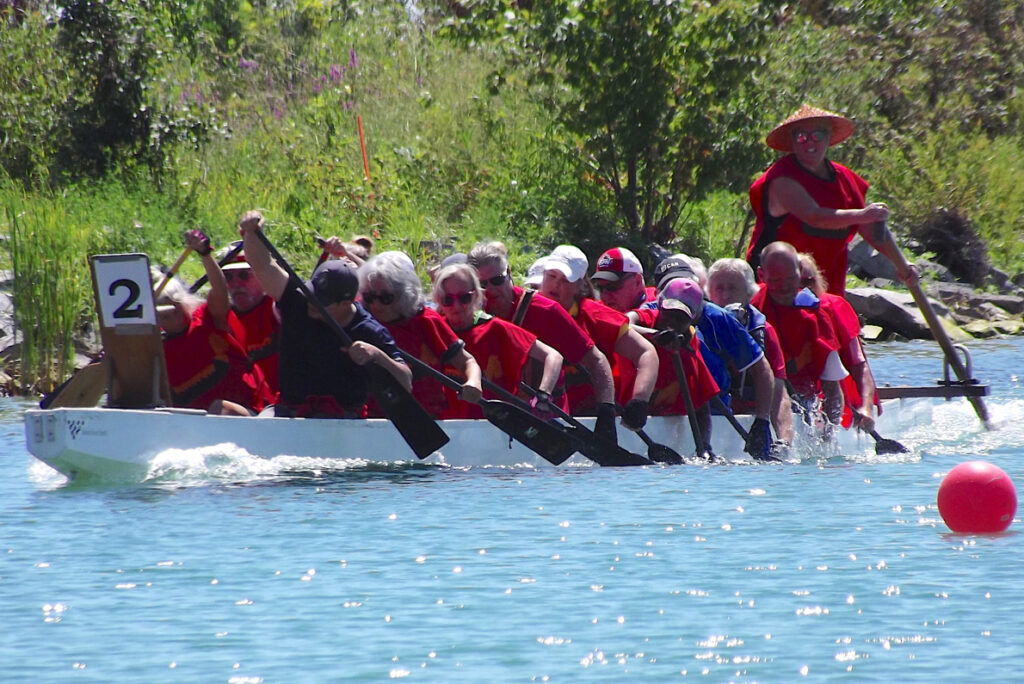 <p>Paddling for pace – The Wellington Legion team digs in hard during their race against Community Living Saturday afternoon, while participating in the Wellington Dragon Boat Races. The festival is now in its 12th year, attracting teams from as far away as Toronto. (Terry McNamee/For The Gazette)</p>
