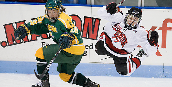 <p>A NEW INTIATIVE- Trenton native and former Clarkson Golden Knight (left) Danielle Skirrow will be leading the Prince Edward County Minor Hockey Association First Shift Program this October. The introductory program is being offered for children 6-10 and includes equipment and six on ice instruction sessions for $199. (United States College Hockey Online photo)</p>
