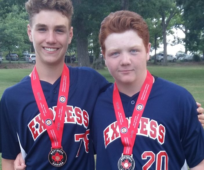 <p>CATCH THE EXPRESS- County natives (From Left) Nic McGrayne and Aiden Reddick were medalists at the U16 and U14 Canadian Softball Championships last month. (Submitted Photo)</p>
