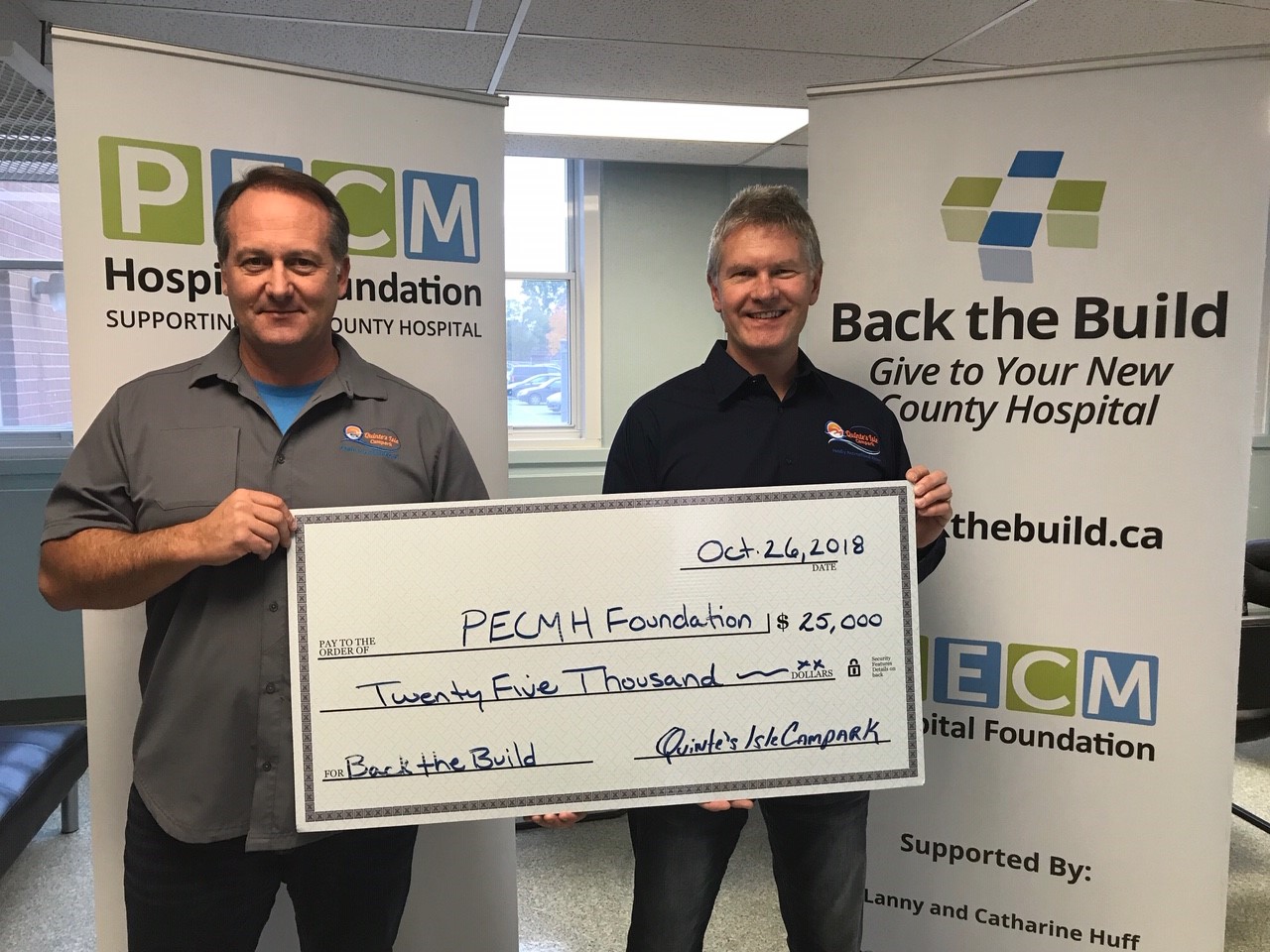 <p>(From left) Steve Ward and Tim Ward of Quinte’s Isle Campark have committed $25,000 to the redevelopment of the Prince Edward County Memorial Hospital. (Submitted Photo)</p>
