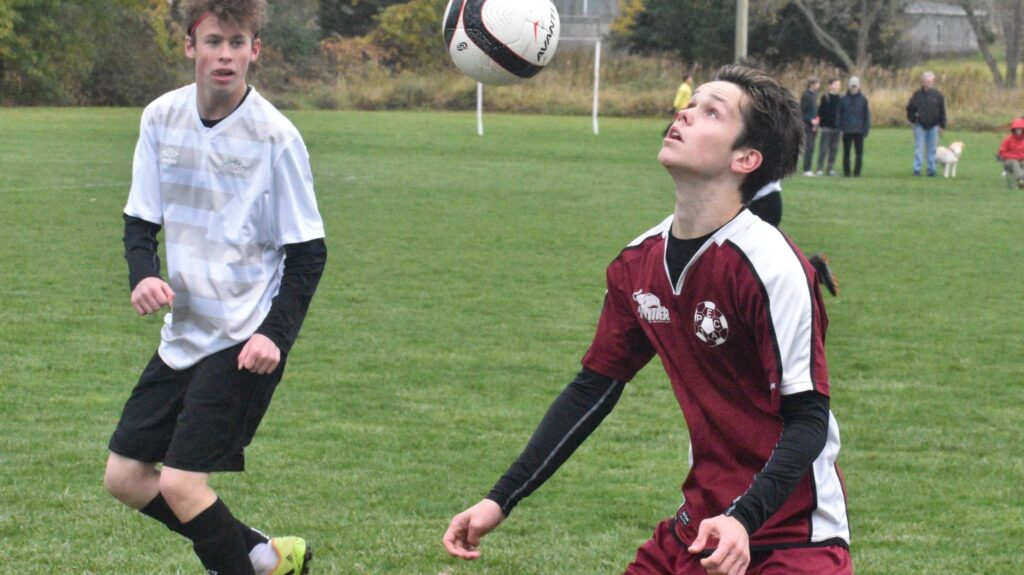 <p>TAKING CONTROL- PECI Senior Boys striker Joey Monroe controls the ball during his team’s 2-1 Bay of Quinte semi finals win over the visiting Centennial Chargers on Tuesday afternoon. (Jason Parks/Gazette Staff)</p>
